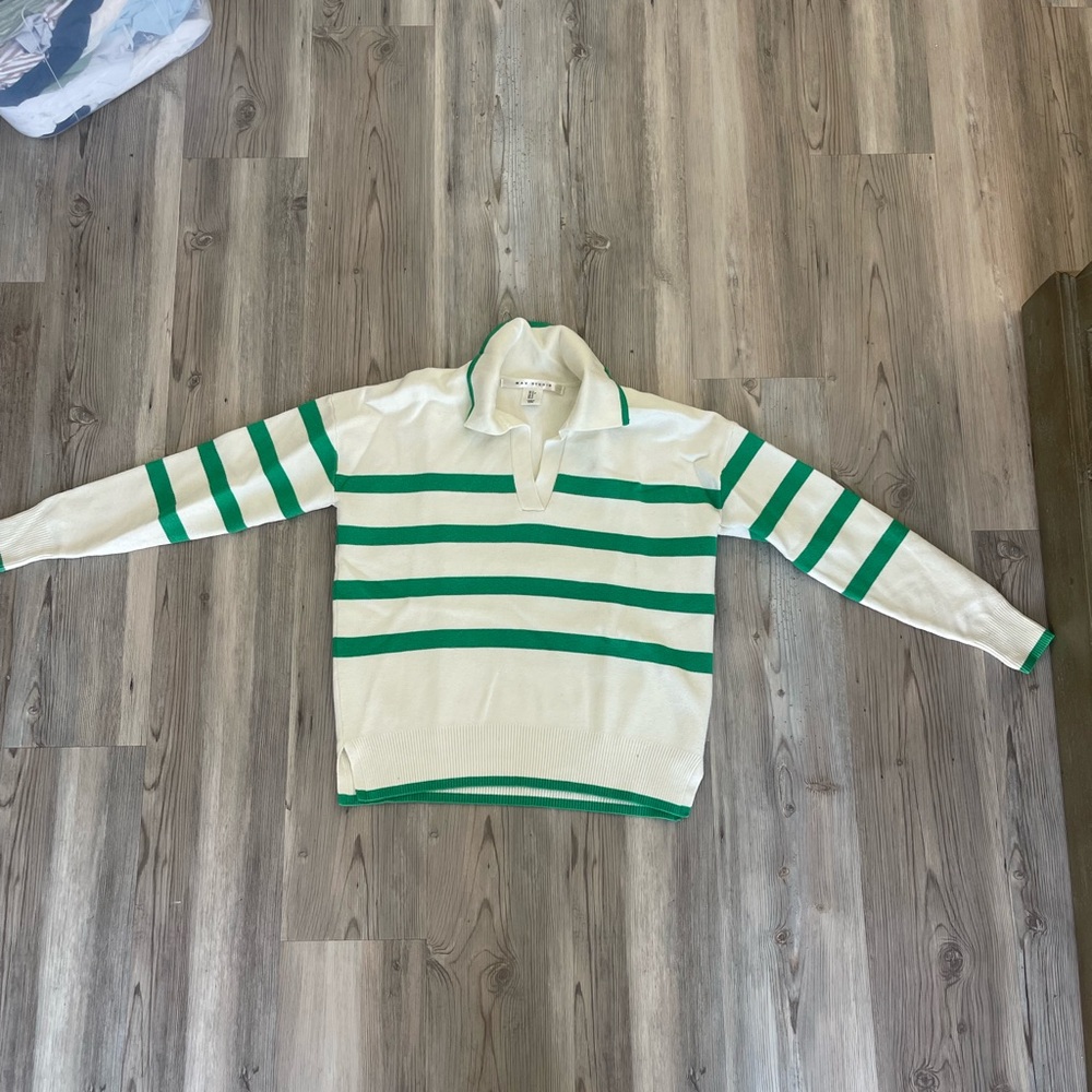 Max Studio Sweater in Green and Cream Stripes